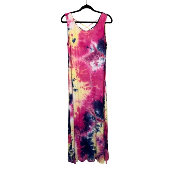 Nina Leonard Dresses & Skirts - Nina Leonard Tie Dye Maxi Tank Dress L Petite Sleeveless Slit Stretch Summer
